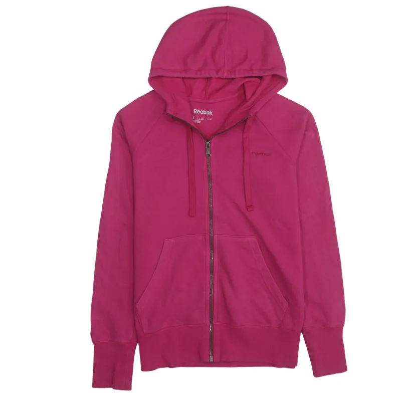 Reebok Fuchsia Pink Zip Hoodie Women’s Large Embroidered Chest Logo Front Pockets Sweatshirt made by Reebok