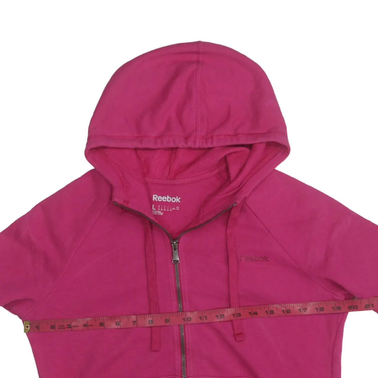 Reebok Fuchsia Pink Zip Hoodie Women’s Large Embroidered Chest Logo Front Pockets Sweatshirt sold by Vintage Club product image thumbnail 5