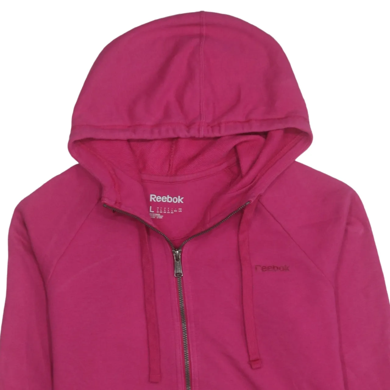 Reebok Fuchsia Pink Zip Hoodie Women’s Large Embroidered Chest Logo Front Pockets Sweatshirt sold by Vintage Club product image thumbnail 3