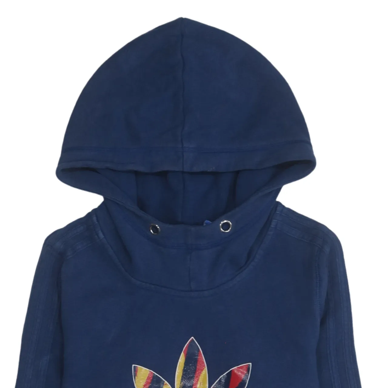 Adidas Navy Blue Hoodie Women’s Medium Printed Trefoil Logo Front Pouch Casual Sweatshirt sold by Vintage Club product image thumbnail 3