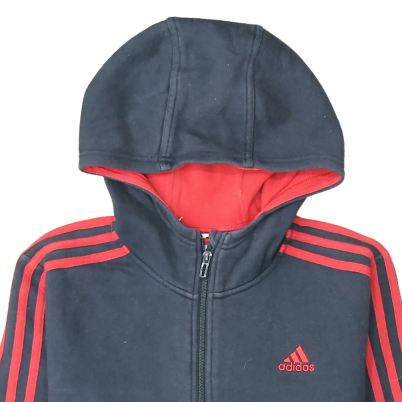 Adidas Black Full Zip Hoodie Women's Large Red Three Stripes Embroidered Logos Fleece Top sold by Vintage Club product image thumbnail 3