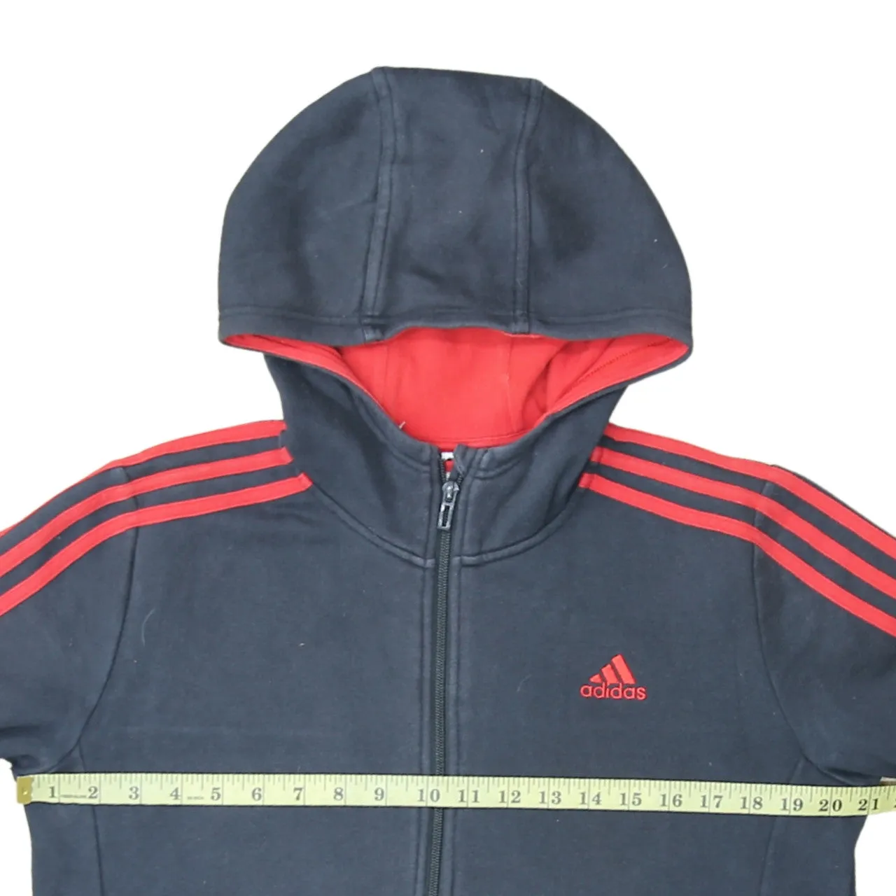 Adidas Black Full Zip Hoodie Women's Large Red Three Stripes Embroidered Logos Fleece Top sold by Vintage Club product image thumbnail 5