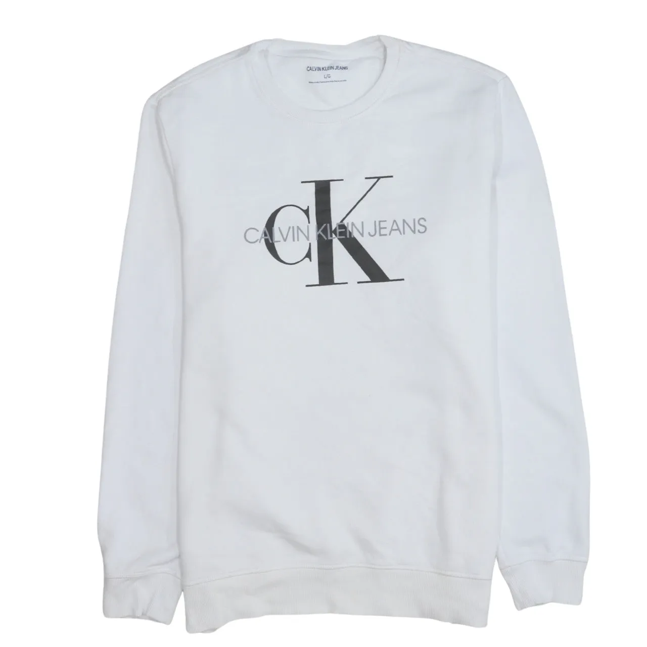 Calvin Klein 90's Spellout Crew Neck Sweatshirt Large White sold by Vintage Club
