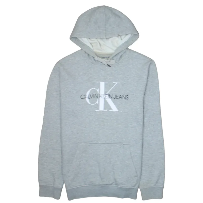 Calvin Klein 90's Spellout Pullover Hoodie Large Grey sold by Vintage Club