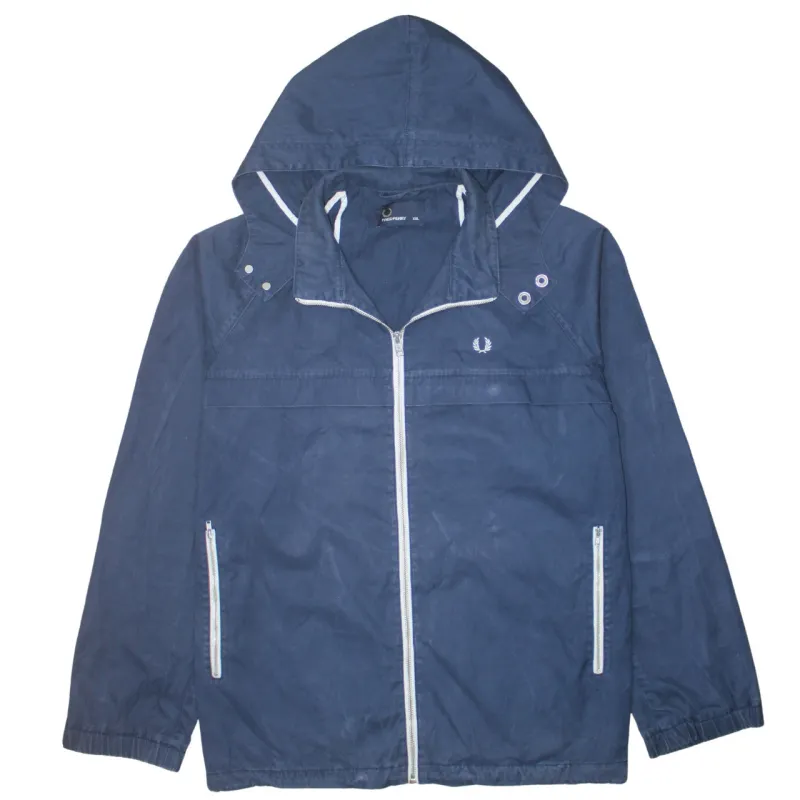 FRED PERRY 90's Hooded Full Zip Up Windbreaker XXLarge (2XL) Blue made by Fred Perry