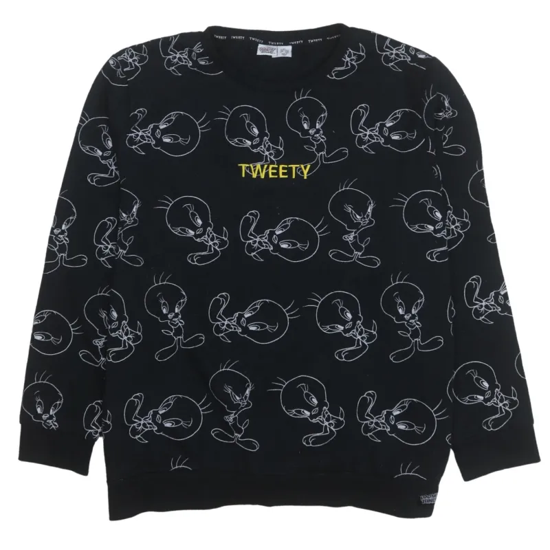 Looney Tunes 90's Tweety Crew Neck Sweatshirt XLarge Black made by Vintage Club