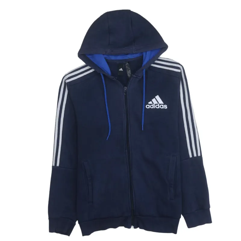 Adidas 90's Striped Sleeve Full Zip Up Hoodie Medium Navy Blue sold by Vintage Club