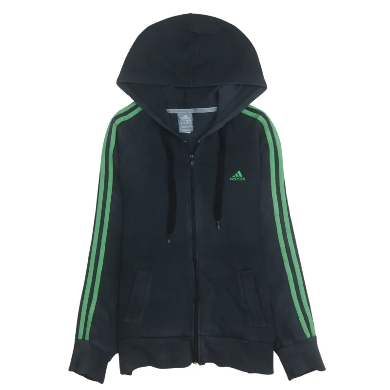 Adidas 90's Striped Sleeve Full Zip Up Hoodie Small  Black sold by Vintage Club