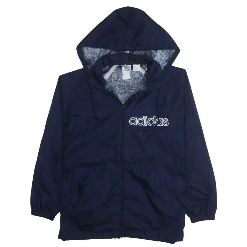 Adidas 90's Hooded Full Zip Up Windbreaker Small Navy Blue sold by Vintage Club
