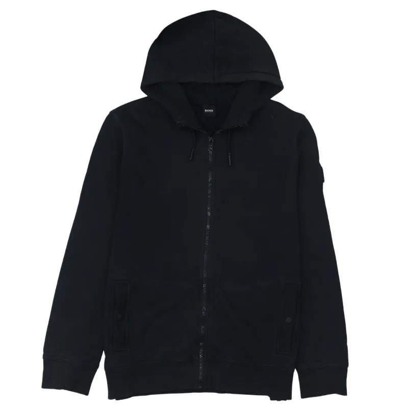 HUGO BOSS 90's Plain Full Zip Up Hoodie Large Black sold by Vintage Club