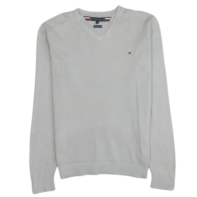 Tommy Hilfiger 90's Lightweight V Neck Sweatshirt Large Beige Cream made by Tommy Hilfiger