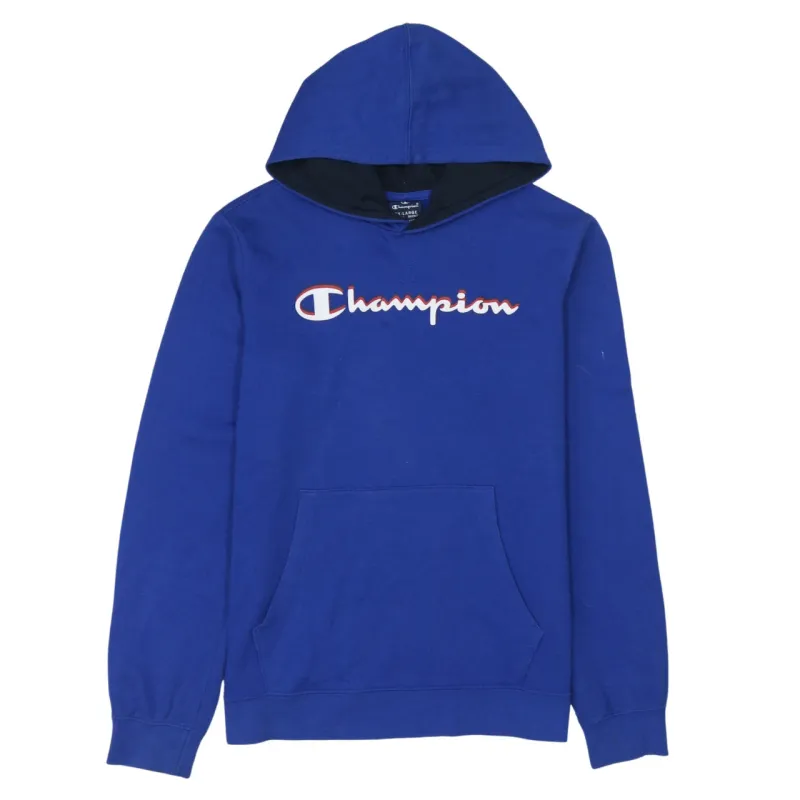 Champion 90's Spellout Pullover Hoodie XXLarge (2XL) Blue sold by Vintage Club