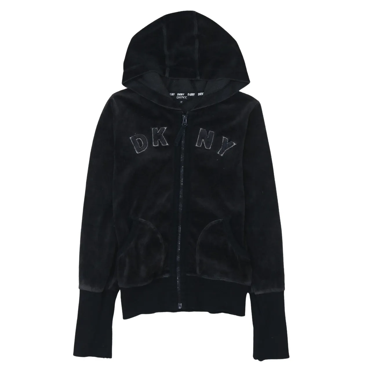 Dkny 90's Spellout Full Zip Up Hoodie XSmall Black sold by Vintage Club