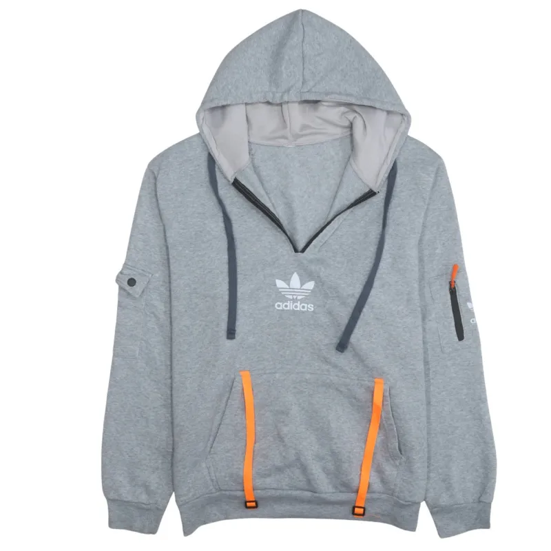 Adidas 90's Drawstring Pockets Quarter Zip Hoodie Large  Grey sold by Vintage Club