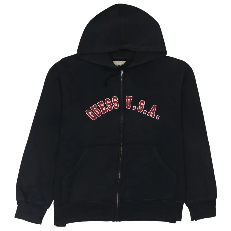Guess 90's Spellout Full Zip Up Hoodie XXLarge (2XL) Black made by Guess