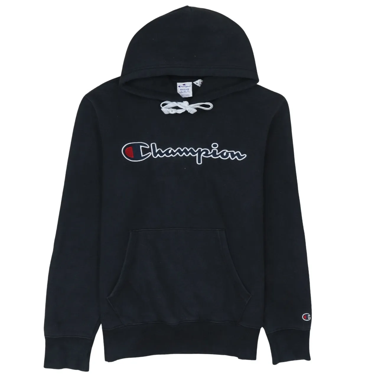 Champion 90's Spellout Pullover Hoodie Medium Black sold by Vintage Club