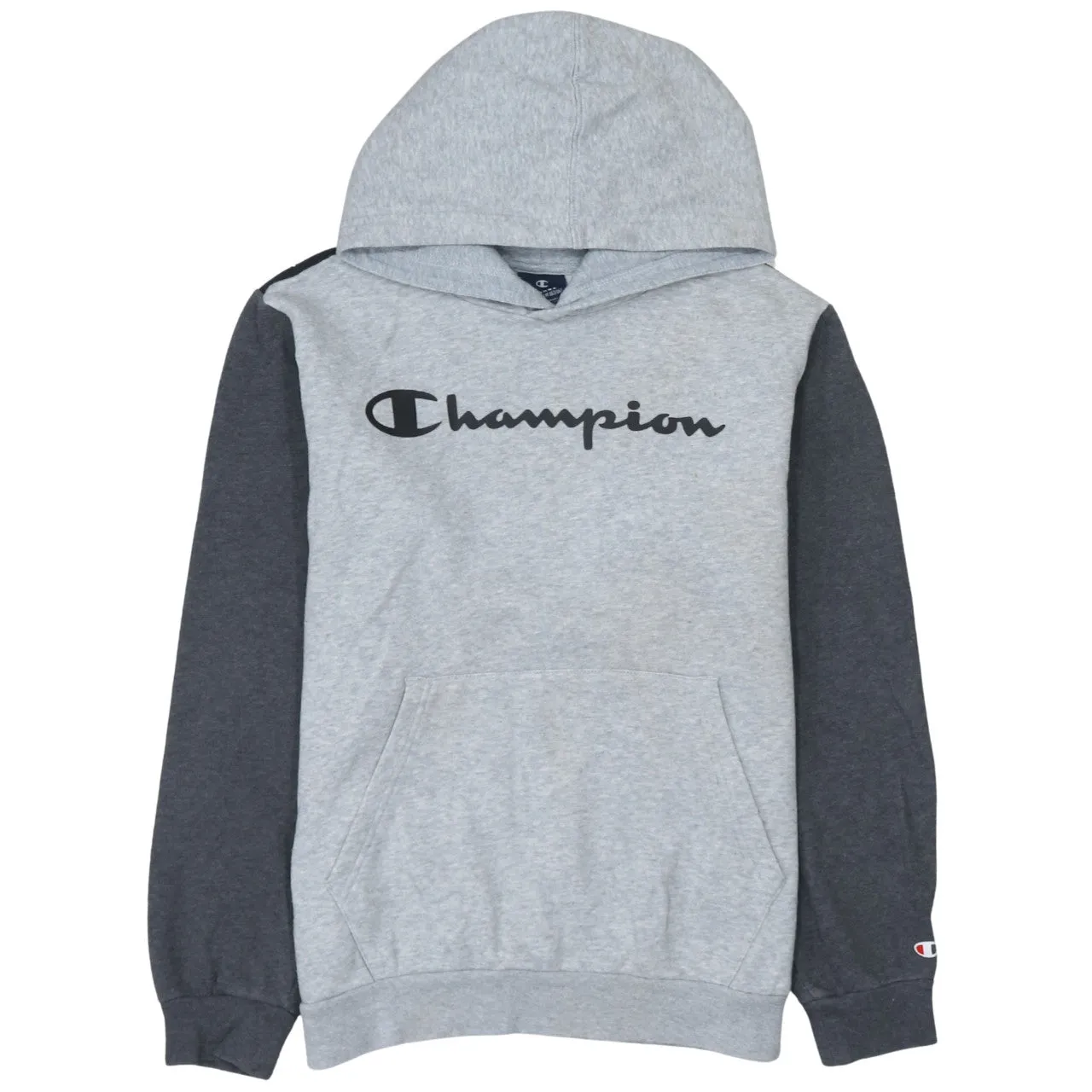 Champion Grey Colourblock Hoodie Women’s XLarge Printed Logo Front Pouch Pullover Top sold by Vintage Club
