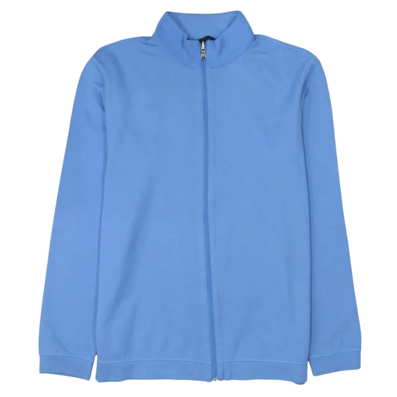 HUGO BOSS Light Blue Zip Sweatshirt Women's XLarge Stand Collar Minimal Logo-Free Top Jacket sold by Vintage Club