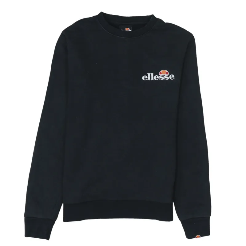 Ellesse Black Sweatshirt Women's Medium Embroidered Chest Logo Ribbed Cuffs Crewneck Pullover sold by Vintage Club