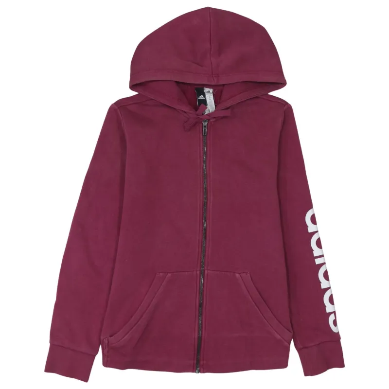 Adidas Burgundy Red Hoodie Women’s Medium Full Zip Printed Sleeve Logo Fleece Sweatshirt sold by Vintage Club