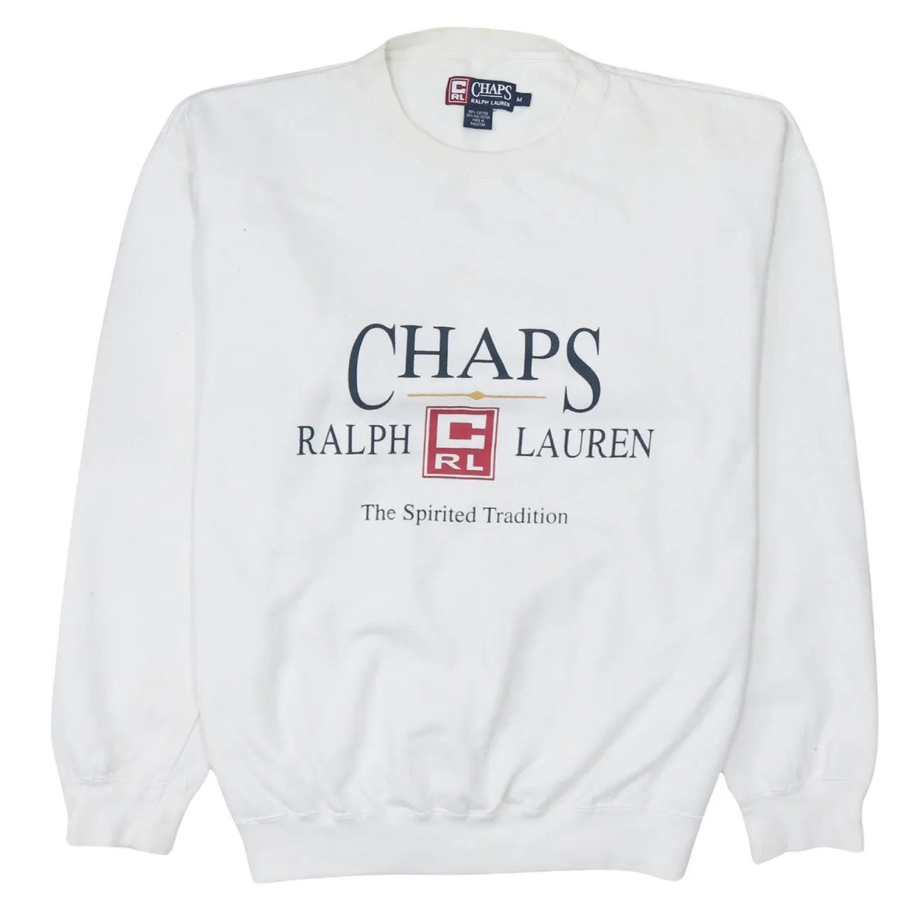 Chaps Ralph Lauren 90's Spellout Crew Neck Sweatshirt Medium White sold by Vintage Club