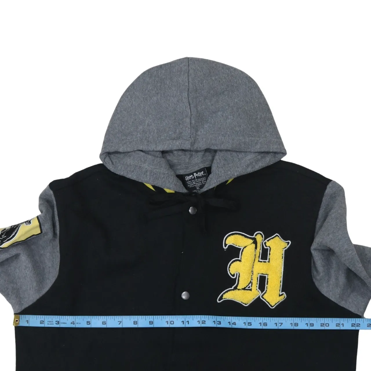 Harry Potter Black Grey Hoodie Women’s XLarge Hufflepuff Badge Embroidered H Varsity Jacket sold by Vintage Club product image thumbnail 5