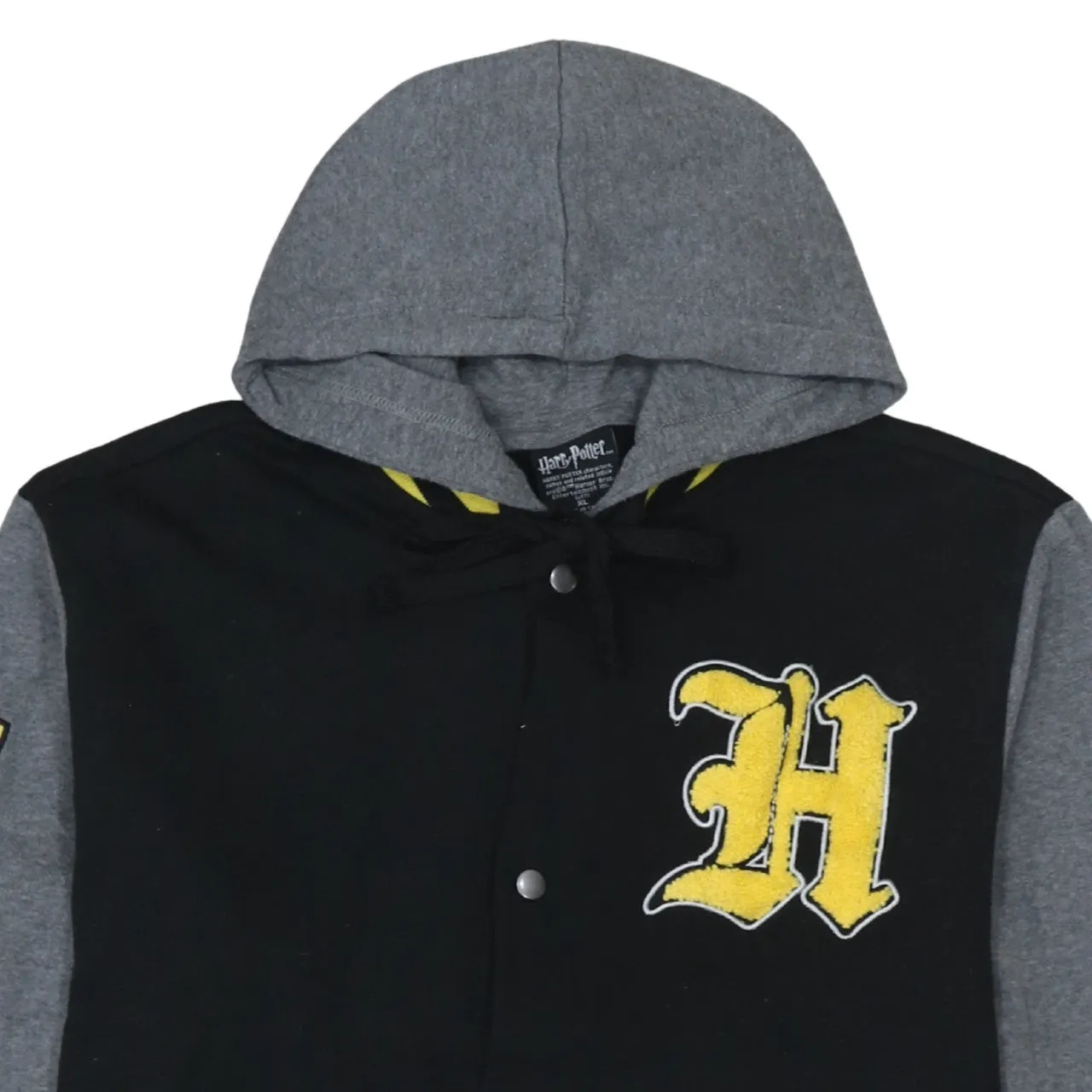 Harry Potter Black Grey Hoodie Women’s XLarge Hufflepuff Badge Embroidered H Varsity Jacket sold by Vintage Club product image thumbnail 3