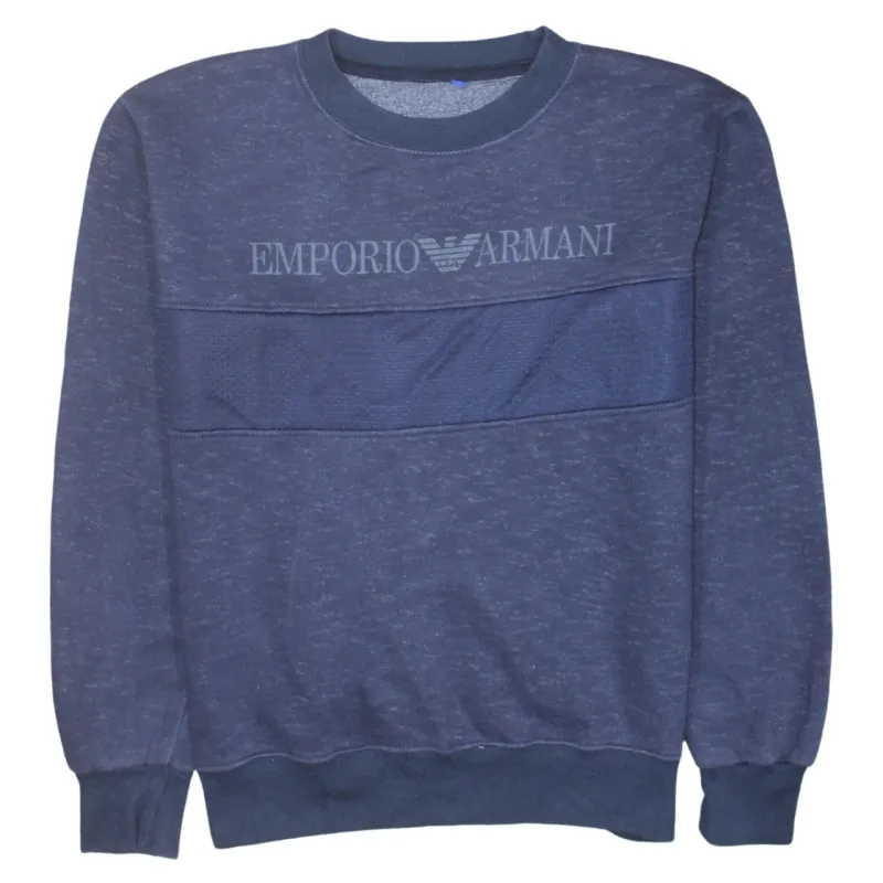 Emporio Armani 90's Spellout Crew Neck Sweatshirt Small Navy Blue made by Emporio Armani