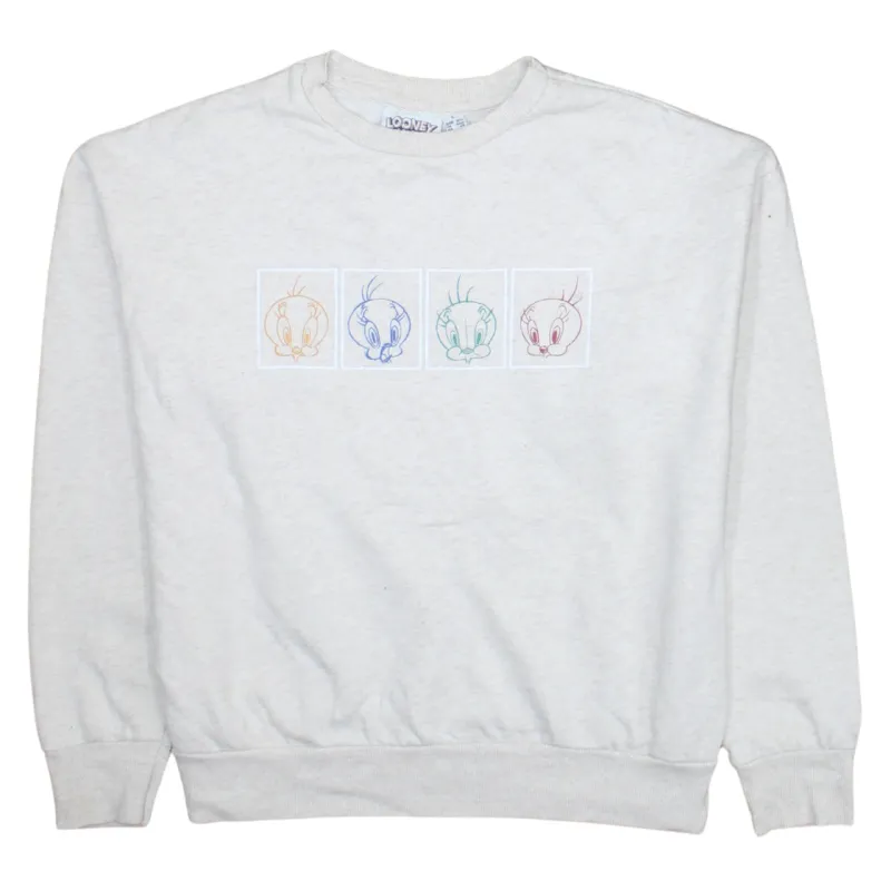 Looney Tunes 90's Tweety Bird Crew Neck Sweatshirt Small Beige Cream made by Vintage Club