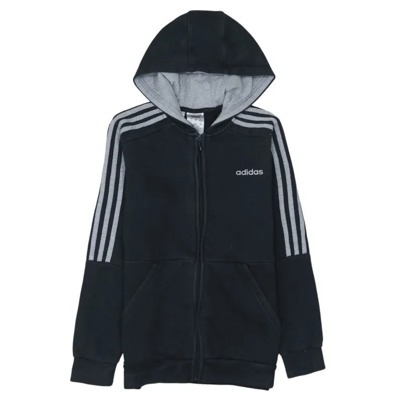 Adidas 90's Striped Sleeve Full Zip Up Hoodie Medium Black sold by Vintage Club