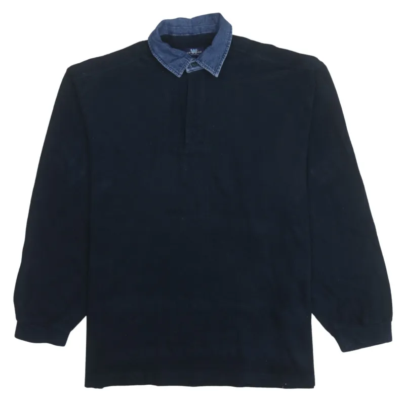 Retro 90's Long Sleeve Quarter Button Polo Shirt XLarge Navy Blue sold by Vintage Club