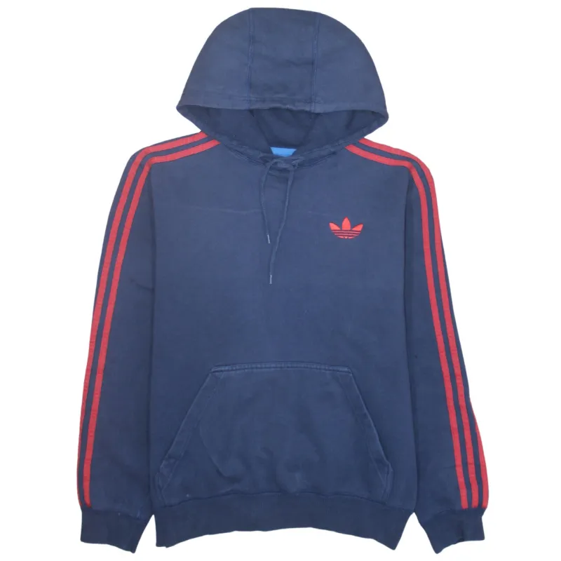 Adidas 90's Striped Sleeve Pullover Hoodie Small Navy Blue sold by Vintage Club
