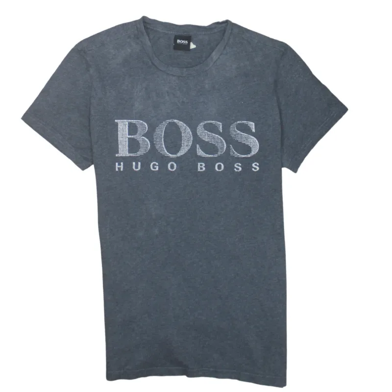 HUGO BOSS 90's Spellout Short Sleeves T Shirt Small Grey sold by Vintage Club
