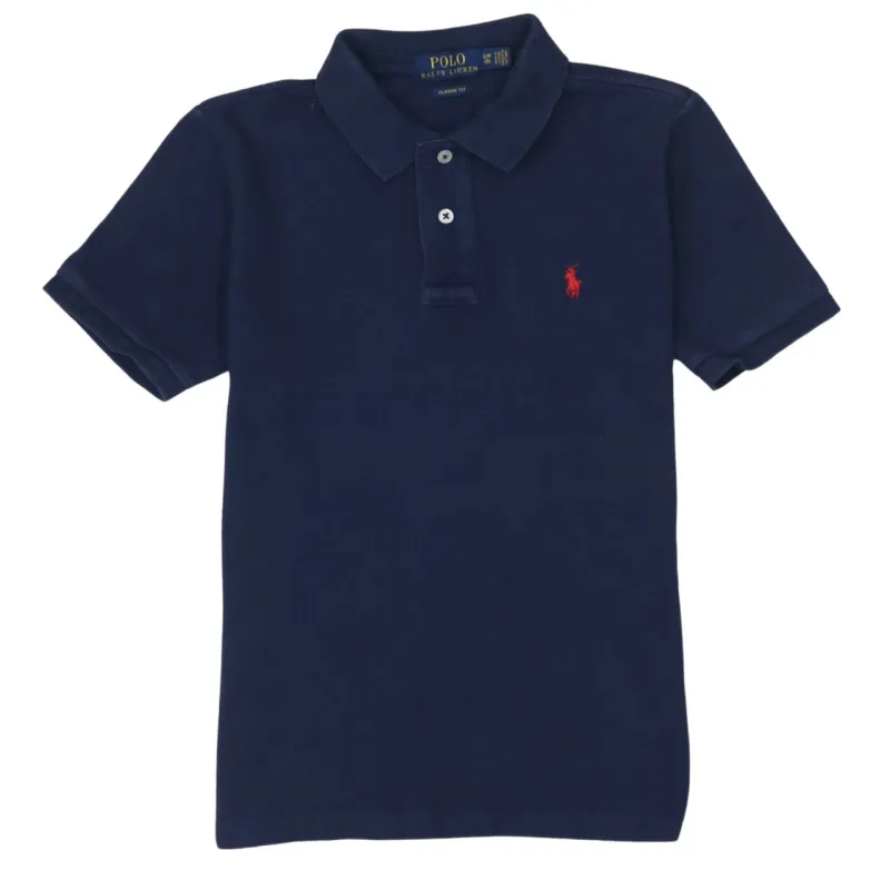 Polo Ralph Lauren 90's Short Sleeves Quarter Button Polo Shirt Small Navy Blue sold by Vintage Club