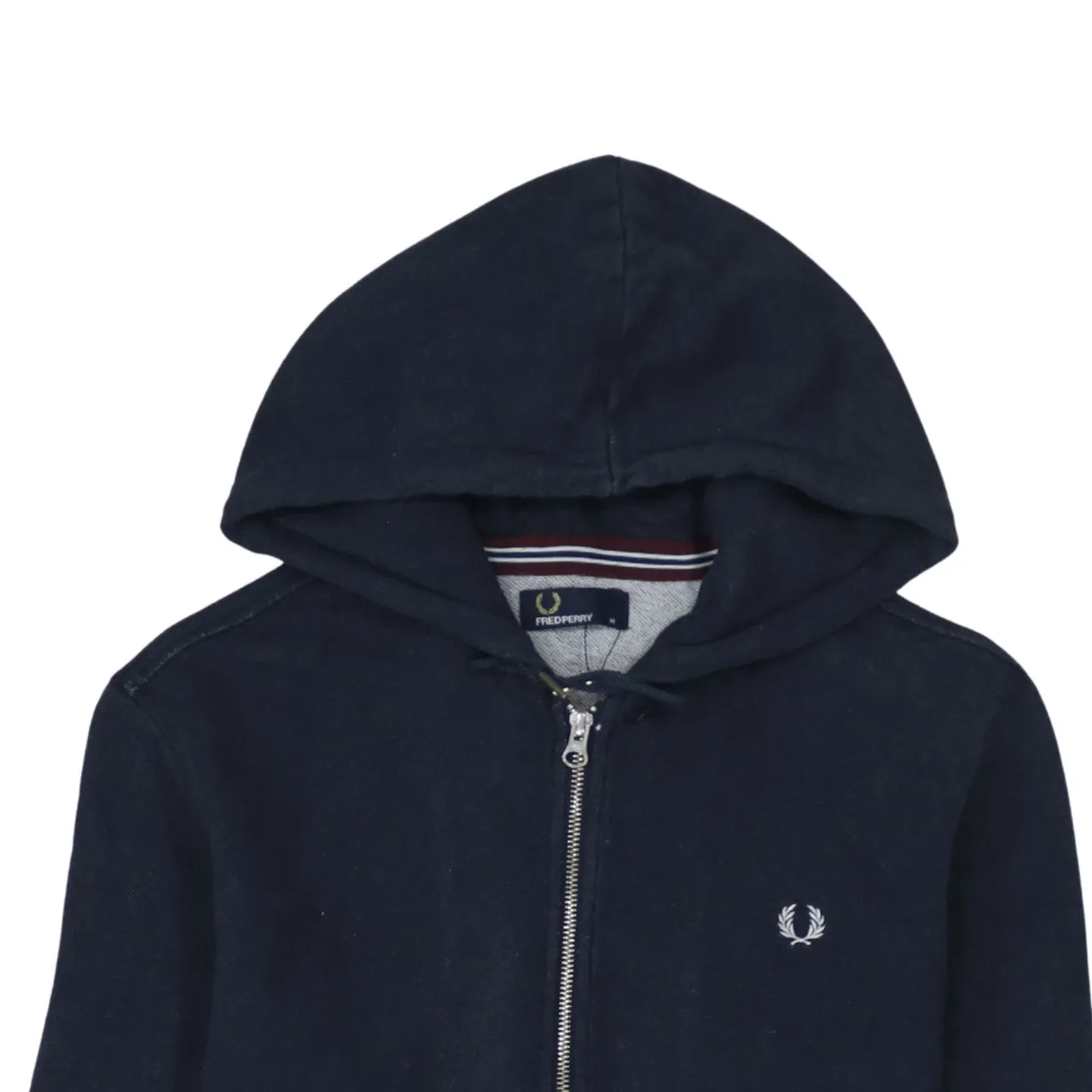 Fred Perry Navy Blue Zip Hoodie Women's Medium Embroidered Laurel Wreath Pockets Sweatshirt sold by Vintage Club product image thumbnail 3