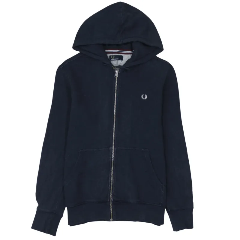 Fred Perry Navy Blue Zip Hoodie Women's Medium Embroidered Laurel Wreath Pockets Sweatshirt made by Fred Perry
