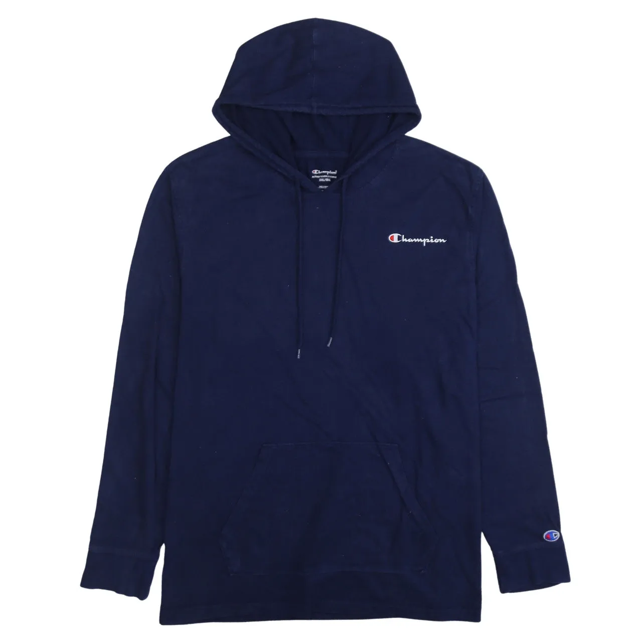 Champion Navy Blue Hoodie Men's XXLarge Embroidered Chest Logo Front Pocket Pullover Sweatshirt sold by Vintage Club