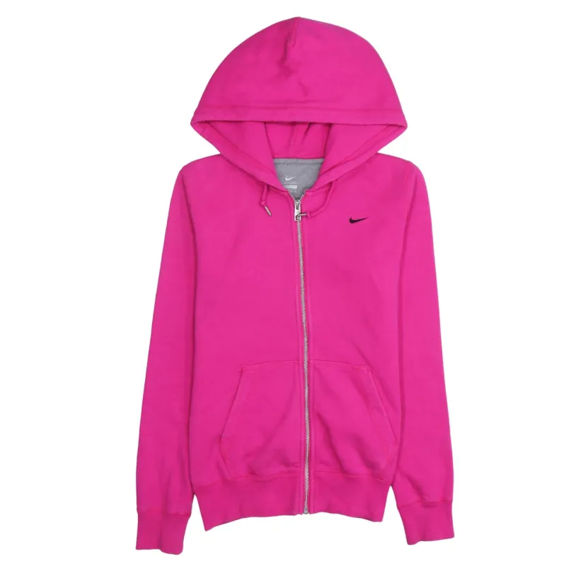 Nike Pink Full Zip Hoodie Women's Small Embroidered Swoosh Split Pocket Fleece Sweatshirt sold by Vintage Club