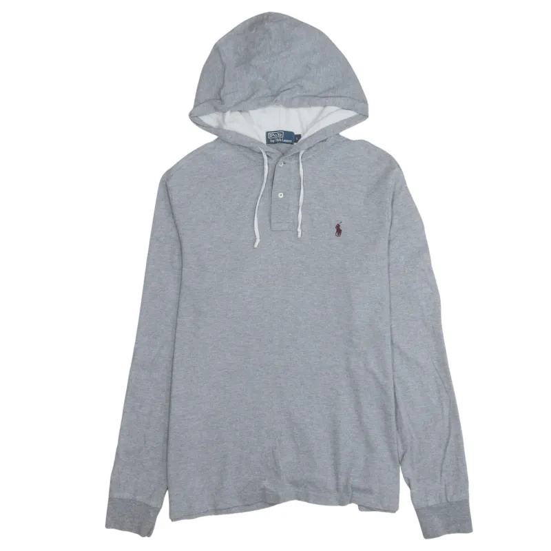 Polo Ralph Lauren 90's Lightweight Quarter Button Hoodie Large Grey made by Polo by Ralph Lauren