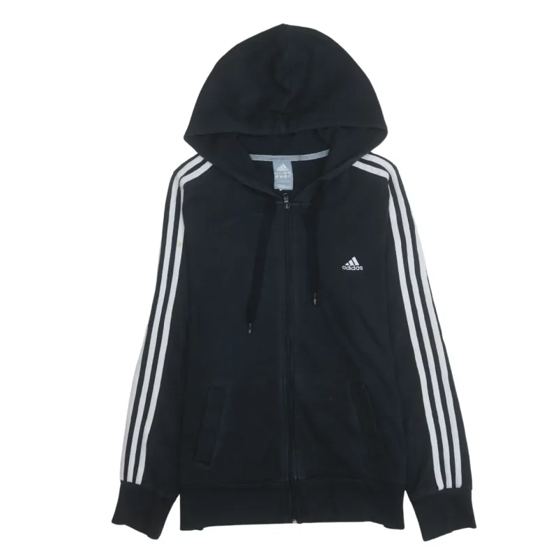Adidas 90's Striped Sleeve Full Zip Up Hoodie Medium  Black sold by Vintage Club