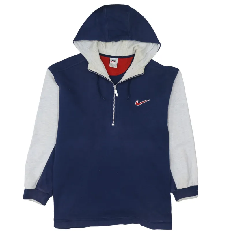 Nike 90's Swoosh Quarter Zip Hoodie Large Navy Blue sold by Vintage Club