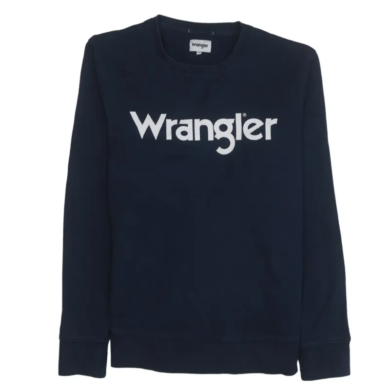Wrangler Navy Blue Sweatshirt Men's Medium Printed Logo Crewneck Pullover Fleece Top made by Wrangler