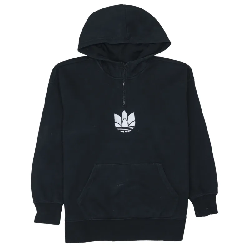 Adidas 90's Drawstring Pockets Quarter Zip Hoodie Small Black sold by Vintage Club