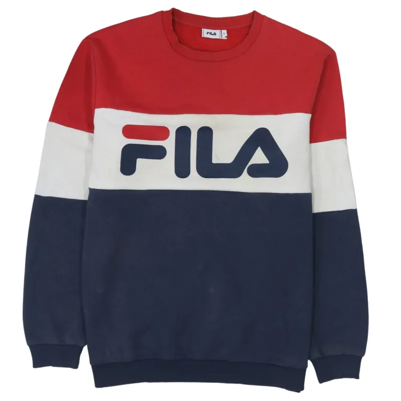 Fila 90's Spellout Crew Neck Sweatshirt Large Navy Blue made by Fila