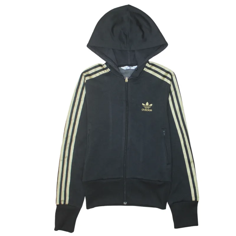 Adidas 90's Striped Sleeve Full Zip Up Hoodie Small  Black sold by Vintage Club