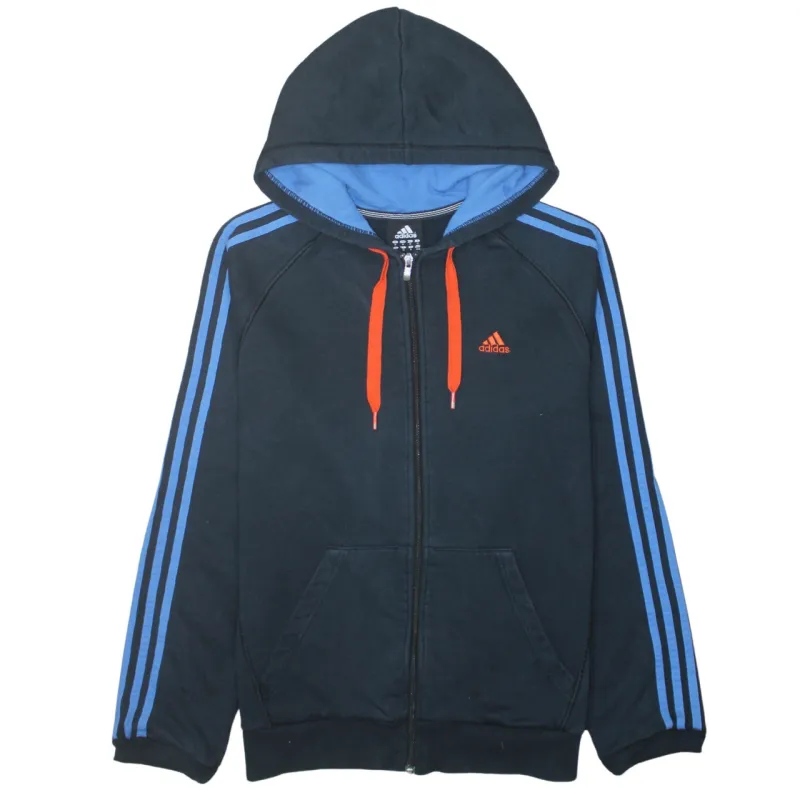 Adidas 90's Striped Sleeve Full Zip Up Hoodie Medium Navy Blue sold by Vintage Club