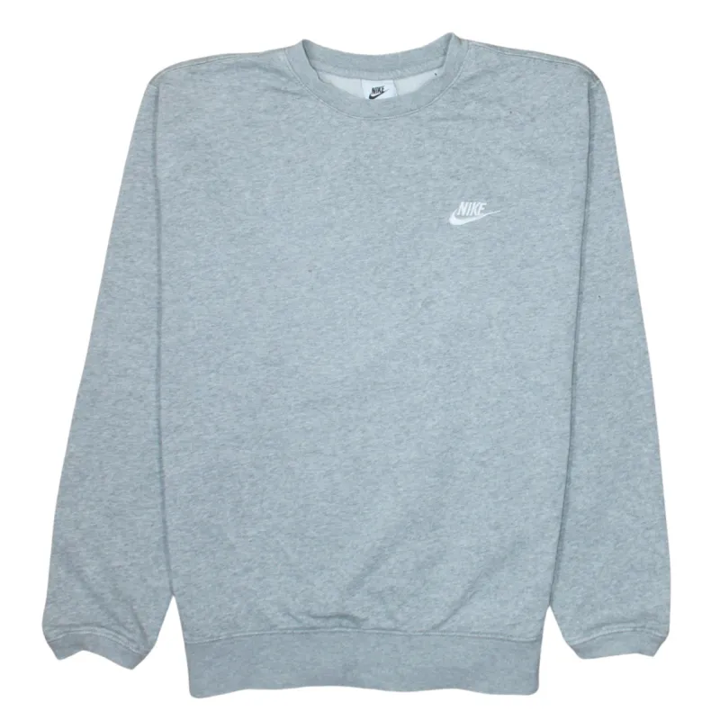 Nike Grey Sweatshirt Men's Medium Embroidered Swoosh Logo Crewneck Pullover Fleece Top made by Nike