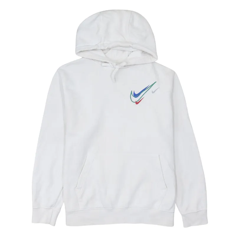 Nike White Hoodie Men’s Medium Multi Swoosh Printed Logo Front Pocket Pullover Sweatshirt sold by Vintage Club