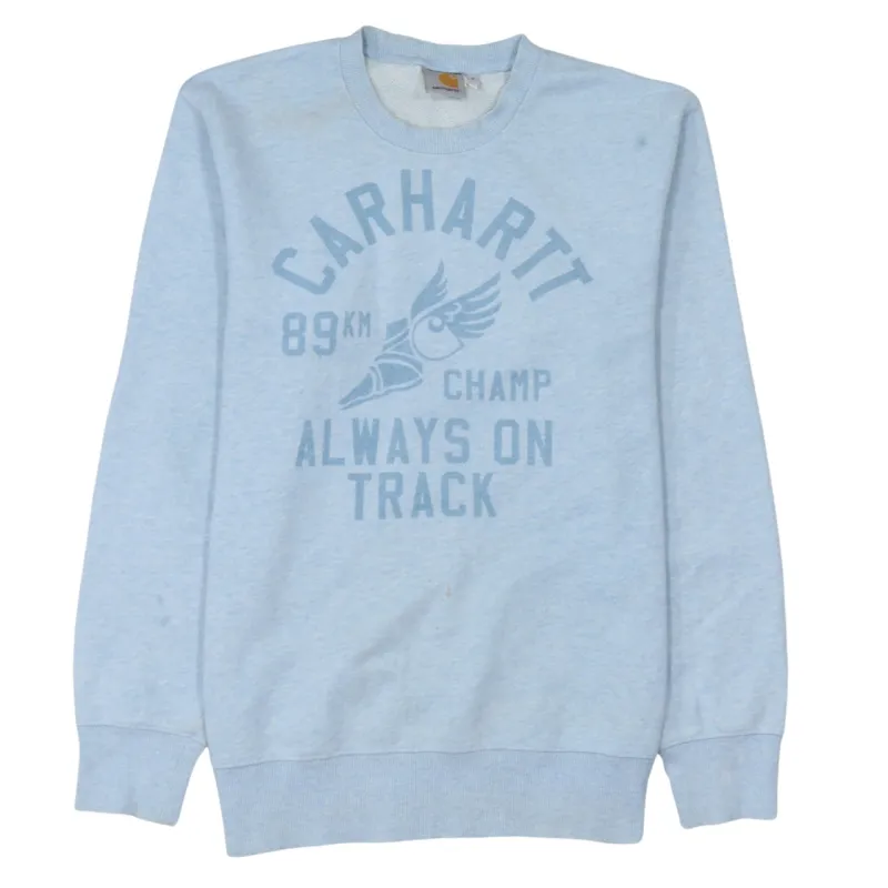 Carhartt 90's Spellout Crew Neck Sweatshirt Small Blue made by Carhartt