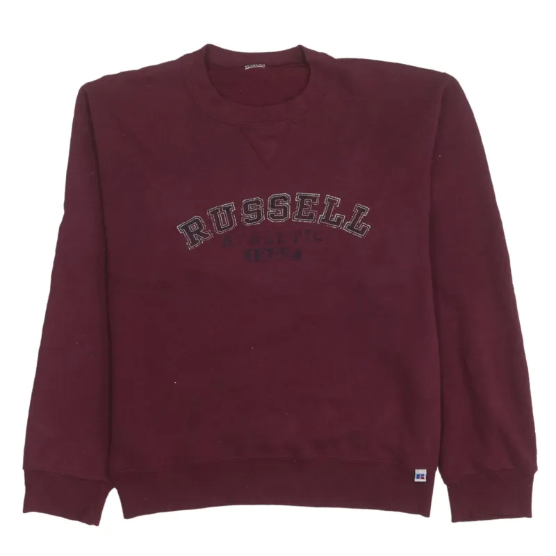 Russell 90's Spellout Crew Neck Sweatshirt Small  Burgundy Red made by Russell Athletic